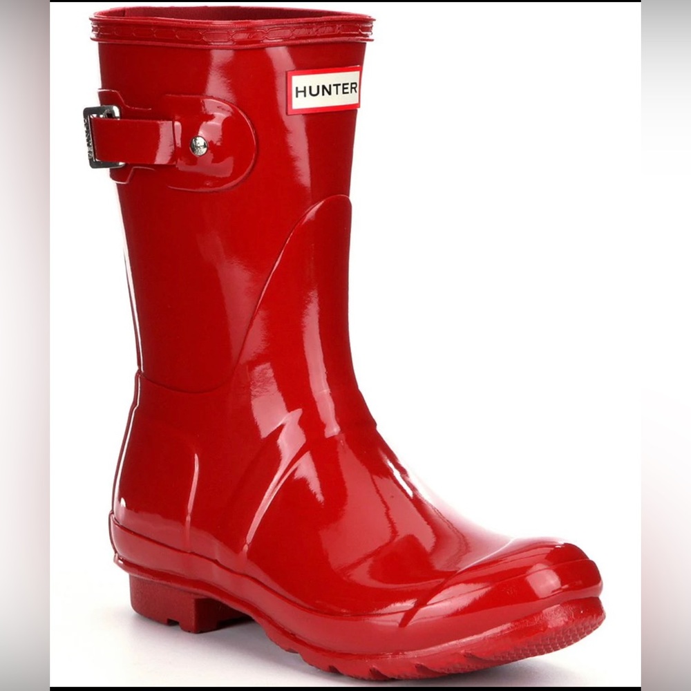 Hunter Women's Original Short Gloss Buckle Strap Rain Boots Military Red